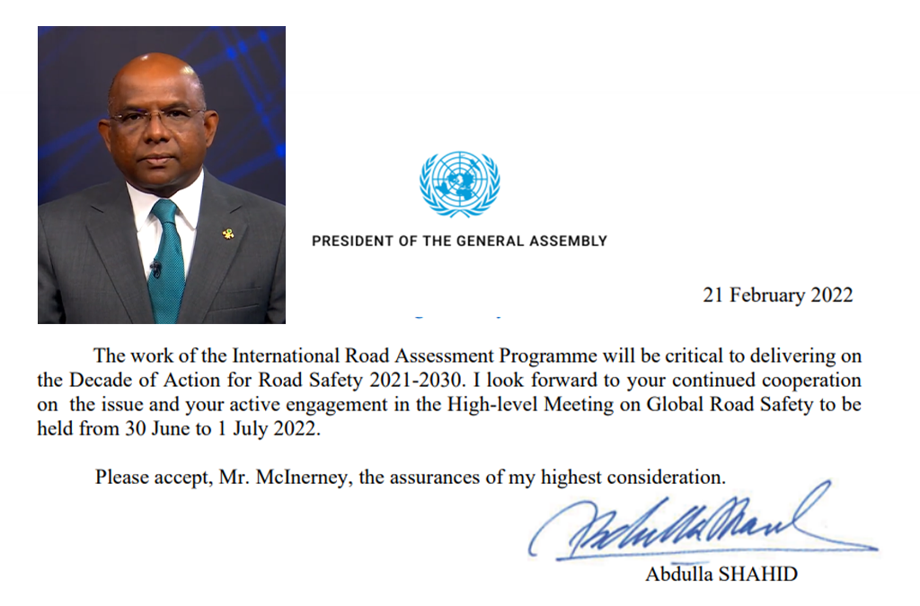 President of UN General Assembly recognises iRAP’s critical Decade role