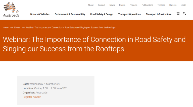 Austroads webinar: The Importance of Connection in Road Safety and Singing our Success from the Rooftops