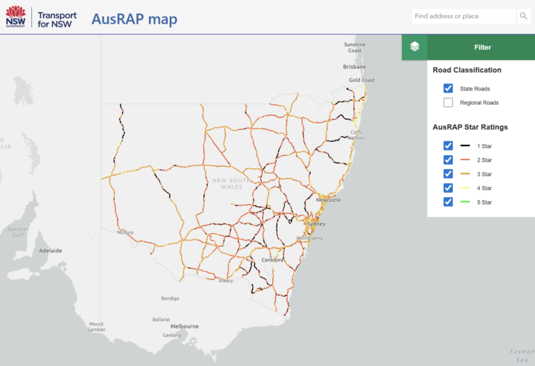 Star Ratings for 35,000km of roads in New South Wales, Australia