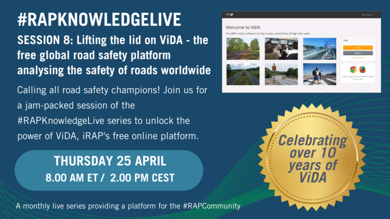 #RAPKnowledgeLive Session 8: Lifting the lid on ViDA – the free global road safety platform analysing the safety of roads worldwide