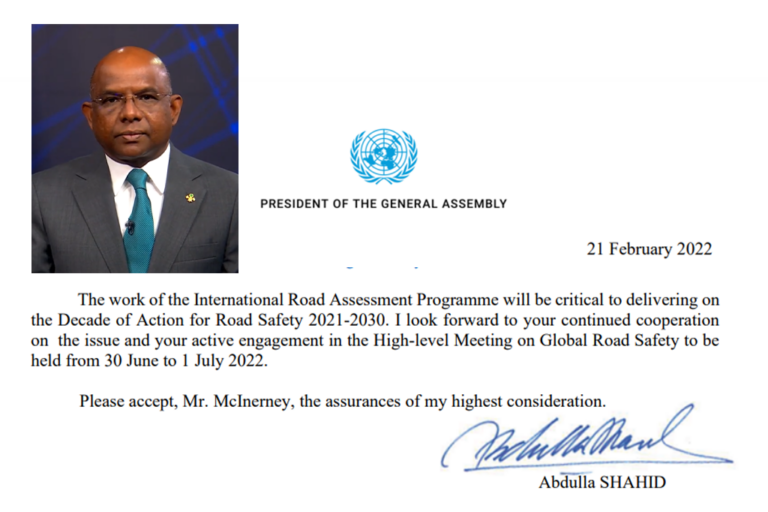 President of UN General Assembly recognises iRAP’s critical Decade role