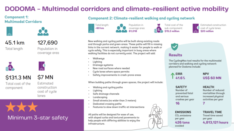 Dodoma, Tanzania: Prioritising 3-star or better safety for walking and cycling
